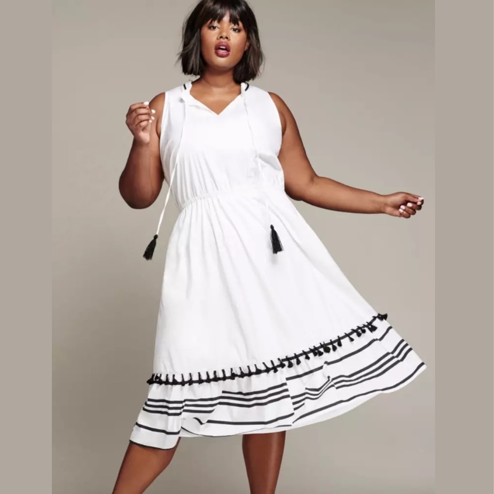 Lane Bryant Cream Boho Maxi Dress With Pom Poms